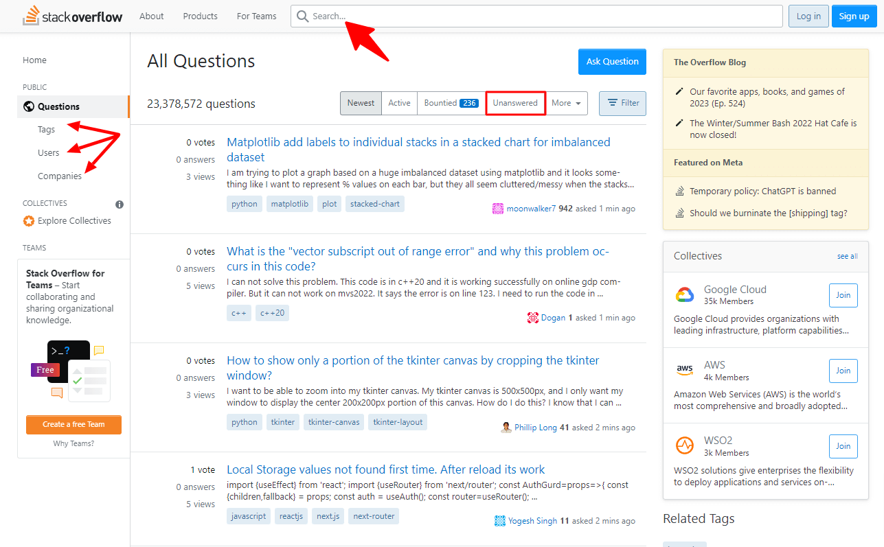 StackOverflow search results